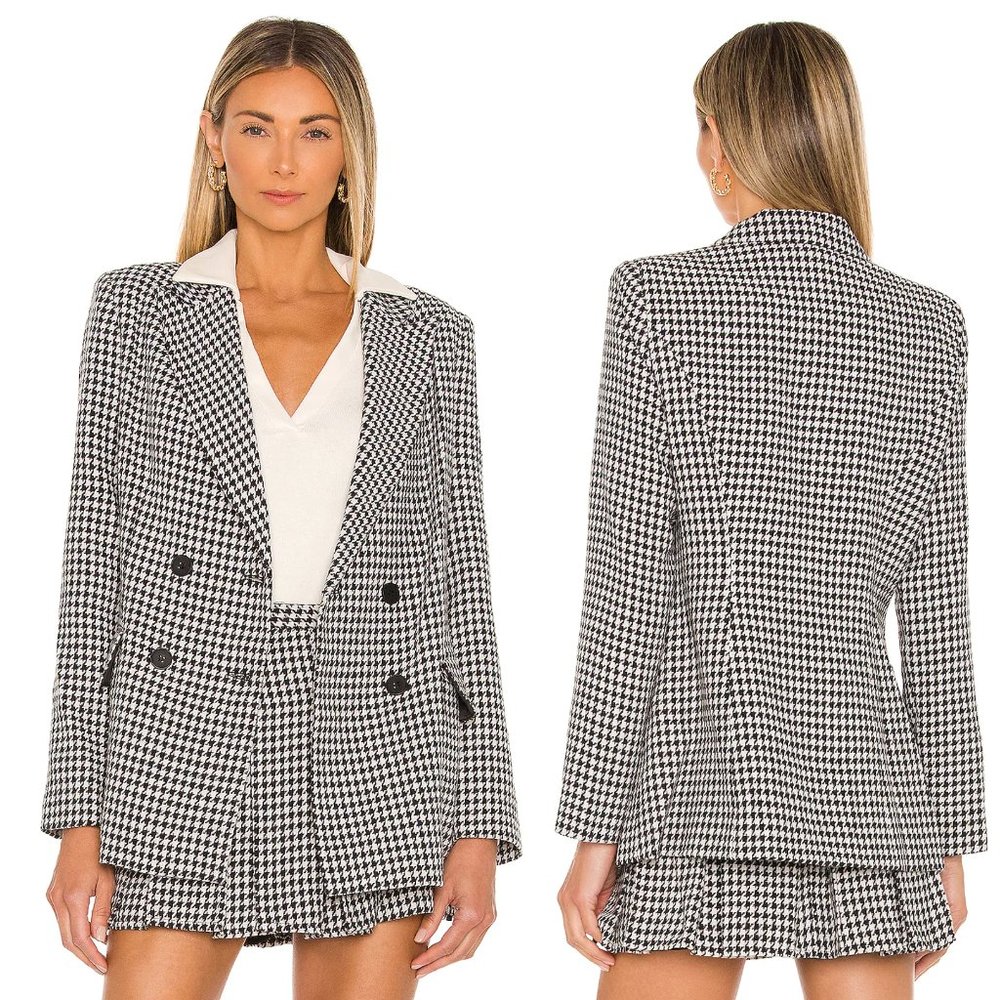 Amanda Uprichard Black & White Houndstooth Double-Breasted Blazer